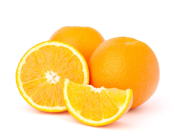 Sliced orange fruit segments isolated on white background - Fotografie, Obrázek