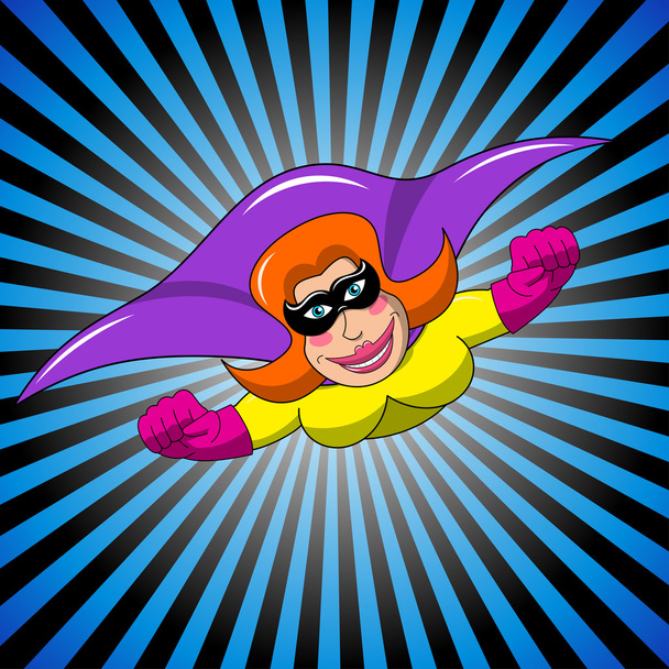 Gemaskerde superheld vrouw vliegen - Vector, afbeelding