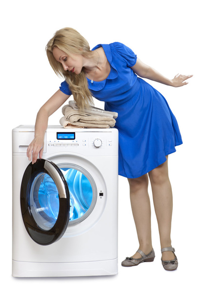 The happy young woman near the new washing machine - Foto, immagini