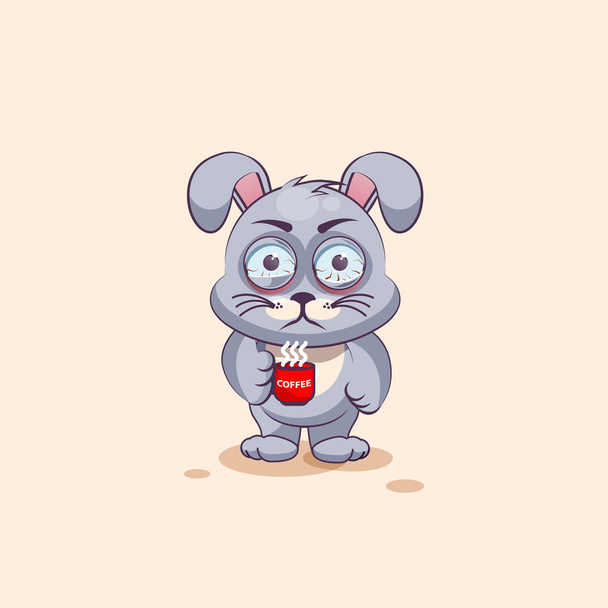 Emoji personaje aislado de dibujos animados gris palanca nerviosa con taza de café pegatina emoticono
 - Vector, Imagen