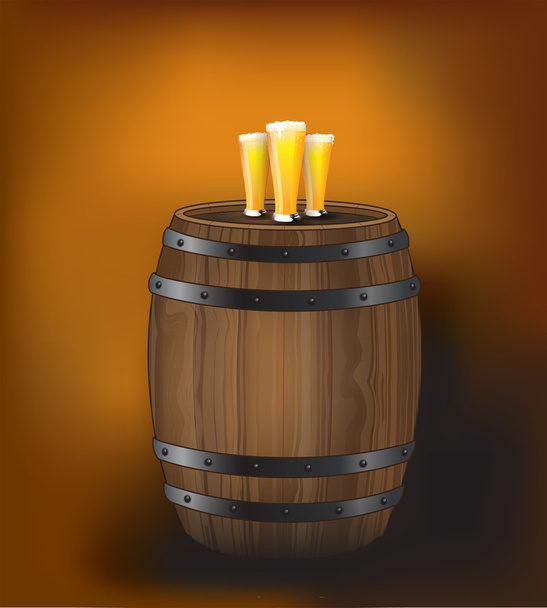 Barrel with beer glasses - Vector, Image