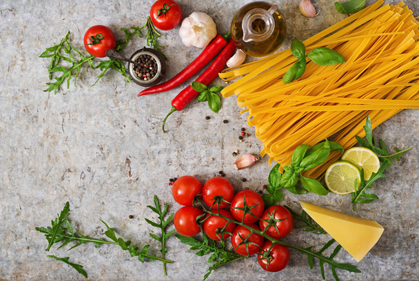 Pasta Tagliatelle and ingredients for cooking - Photo, Image