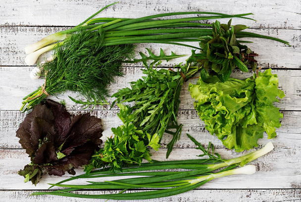 Variety of fresh organic herbs - Фото, изображение