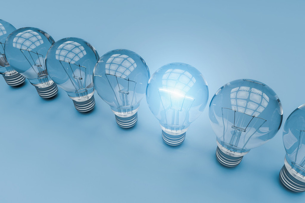 Uma lâmpada que se destaca de outras lâmpadas, renderização 3d
 - Foto, Imagem