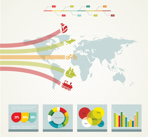 elements of infographics with a map in retro style - Vector, Image