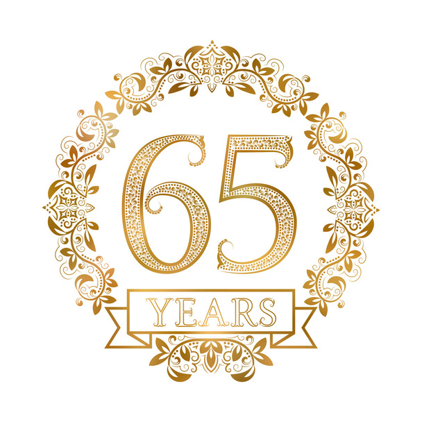 Golden emblem of sixty fifth years anniversary in vintage style. - Vector, Image