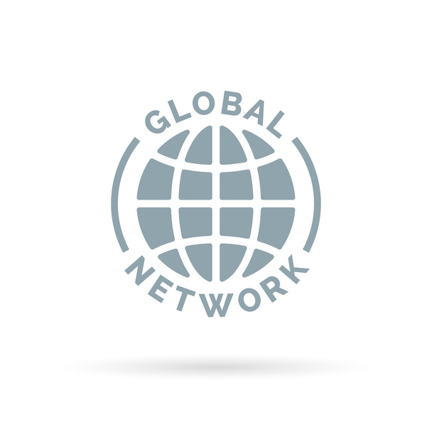 Globalna ikona sieci firmowej z symbolem szarej planety. - Wektor, obraz