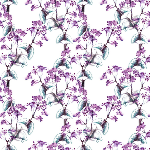 Purple Flowers Seamless Pattern - Foto, imagen
