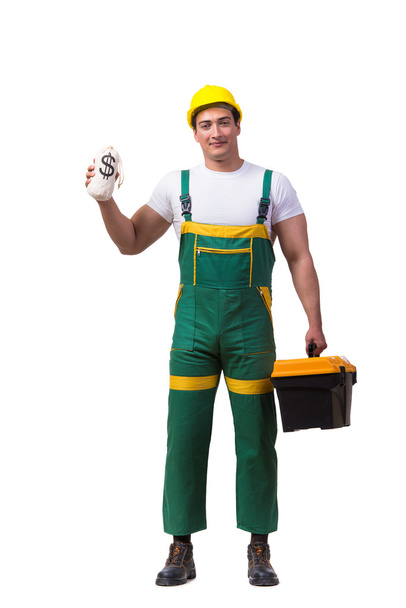 Man met toolbox geïsoleerd op de witte achtergrond - Foto, afbeelding