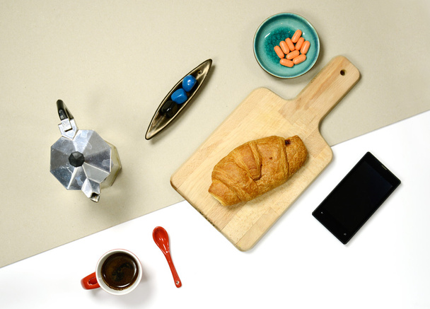 flat lay - breakfast stuff - Foto, Imagen