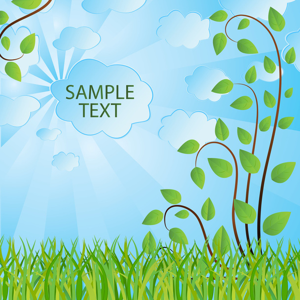 Blue background with branches. Vector il - Vector, Imagen