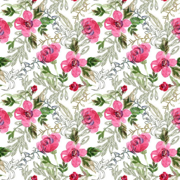 Watercolor Seamless Pattern with Contoured Elements - Фото, зображення