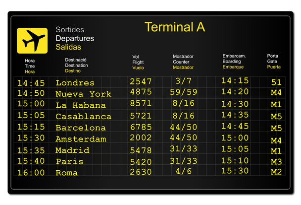 Repülőtéri információs panel - Vektor, kép