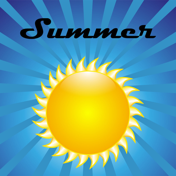 Сонце на ретро вінтажному тлі. Дизайн сонця на синьому фоні з текстом літа
 - Вектор, зображення