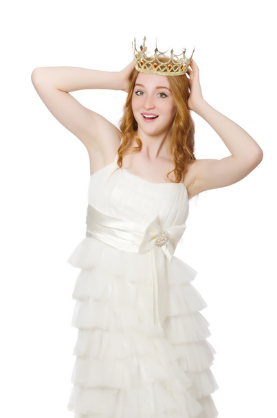 Donna con corona isolata su bianco - Foto, immagini
