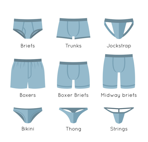 Male underwear types flat vector icons set - Vector, Image