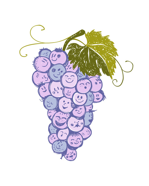 bunch of grapes with funny faces - Vector, Image