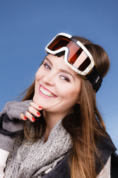 skier girl wearing warm clothes ski googles portrait.  - Photo, Image