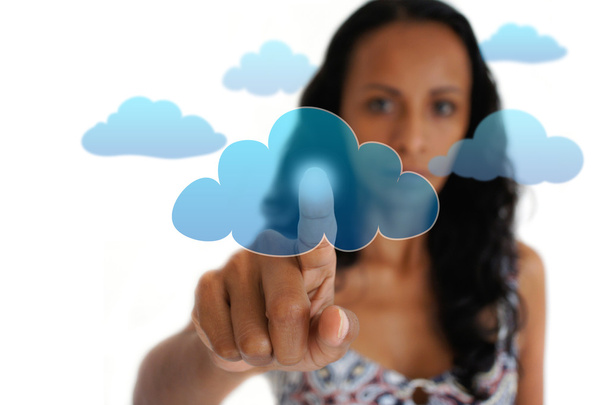 Woman pointing at a cloud - Photo, Image