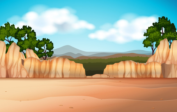 砂漠フィールドと渓谷と自然の景色 - ベクター画像