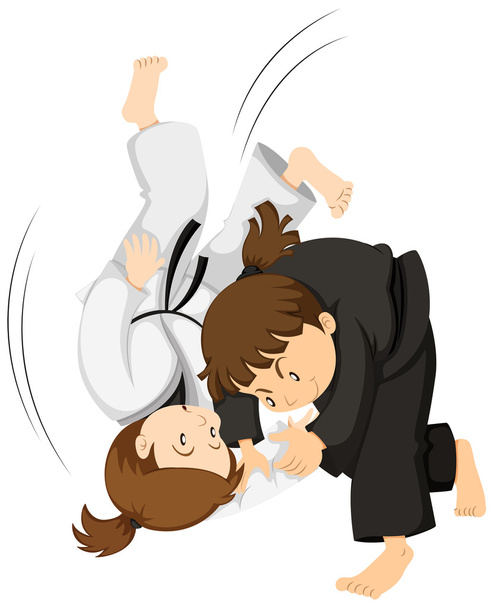 Dos chicas jugando judo
 - Vector, imagen