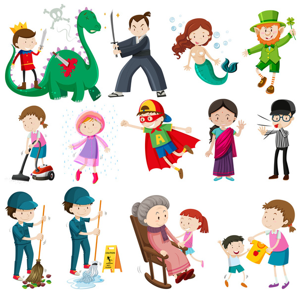 Different characters doing activities - Vector, Image