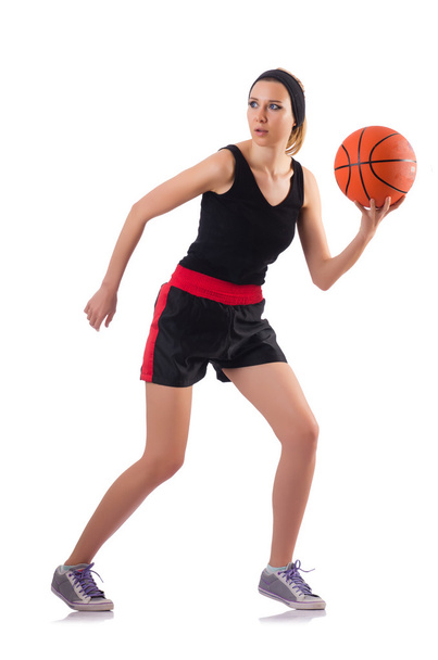 Donna che gioca a basket isolato su bianco - Foto, immagini
