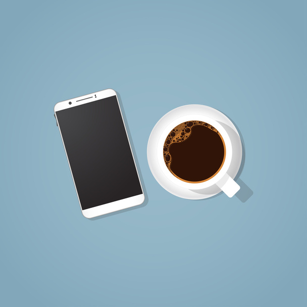 Φλιτζάνι καφέ και τηλέφωνο - Διάνυσμα, εικόνα
