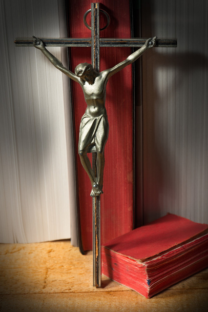 Metal Crucifix with Two Holy Bibles - Photo, Image