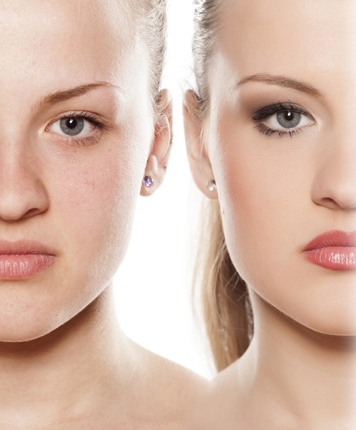 voor en na make-up - Foto, afbeelding