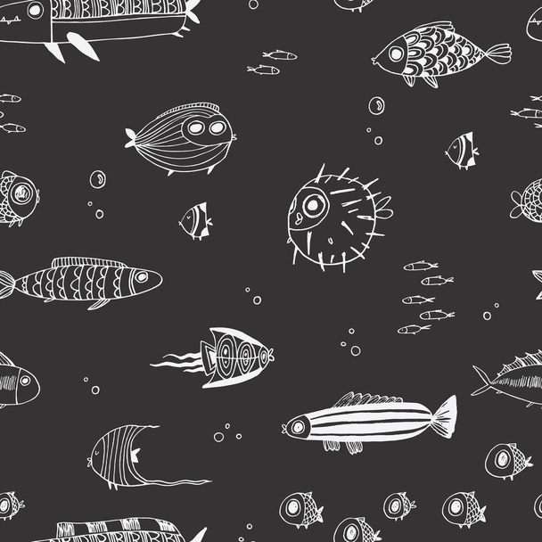 Cute summer fishes. Seamless vector pattern. Perfect for scrapbook paper, fabrics, web. - Wektor, obraz