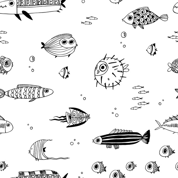 Cute summer fishes. Seamless vector pattern. Perfect for scrapbook paper, fabrics, web. - Vecteur, image