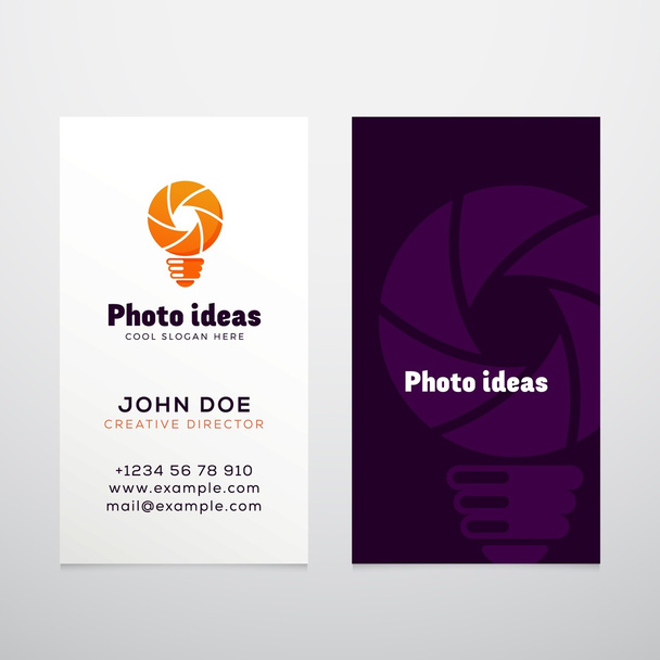 Photo Ideas Abstract Vector Logo and Business Card Template. Corporate Stationary Mock Up. Shutter Symbol. Light Bulb Icon. - Vector, Image