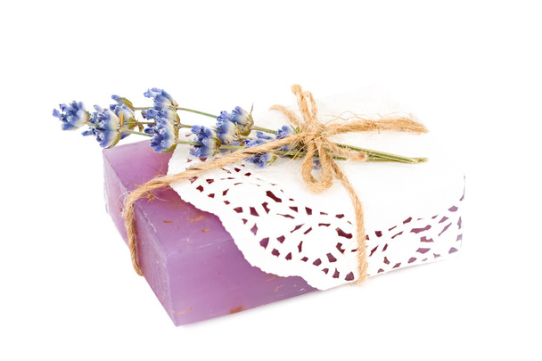 Lavender soap and twigs - Fotoğraf, Görsel