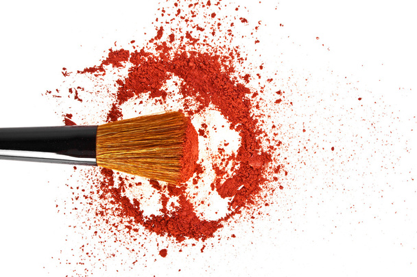 Make-up brush and powder isolated on white background - Фото, зображення