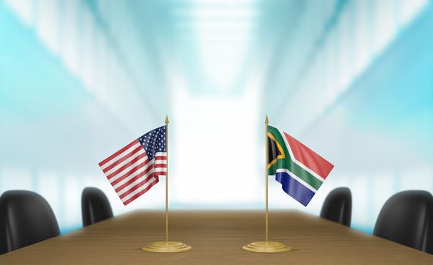 アメリカ合衆国、南アフリカ共和国の関係、貿易契約交渉、3 d レンダリング - 写真・画像