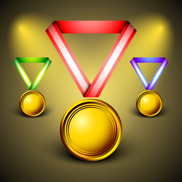 Golden medals with ribbon on shiny background. EPS 10. - Διάνυσμα, εικόνα