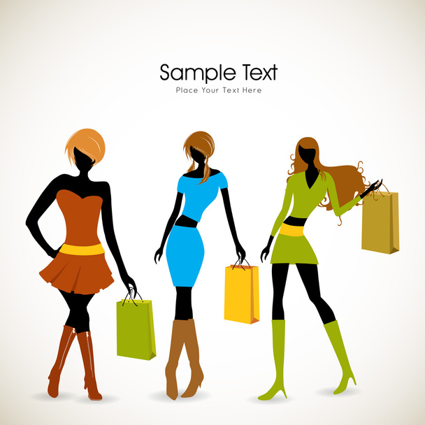 Fashionable girls with shopping bags. EPS 10. - Vector, Image