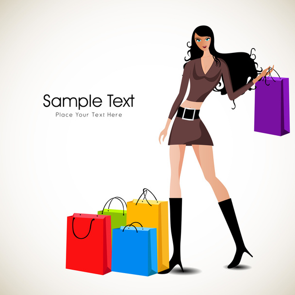 Fashionable girl with shopping bags. EPS 10 - Vector, afbeelding
