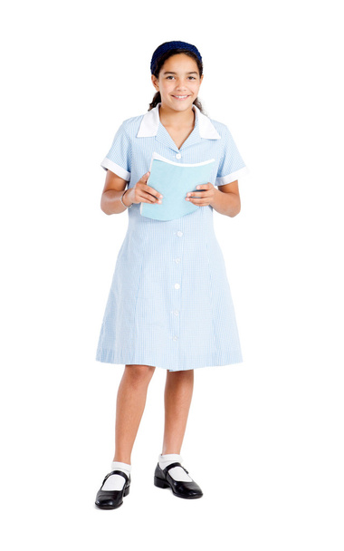 Preteen schoolgirl in uniform - 写真・画像