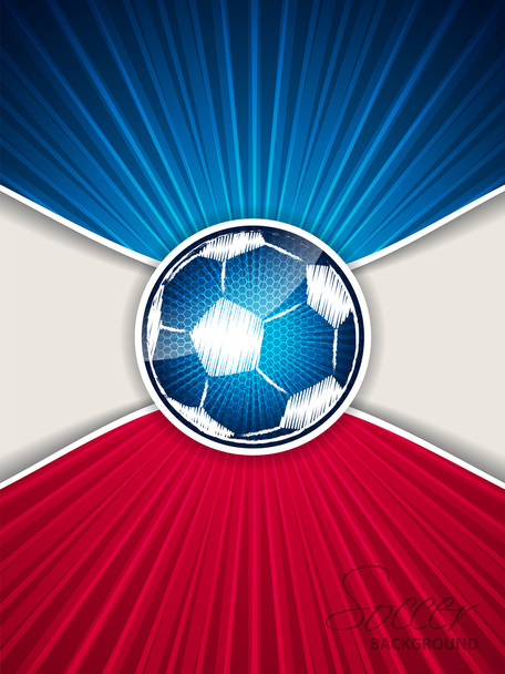 Αφηρημένο μπλε κόκκινο ποδόσφαιρο φυλλάδιο με κακογράφονται μπάλα - Διάνυσμα, εικόνα