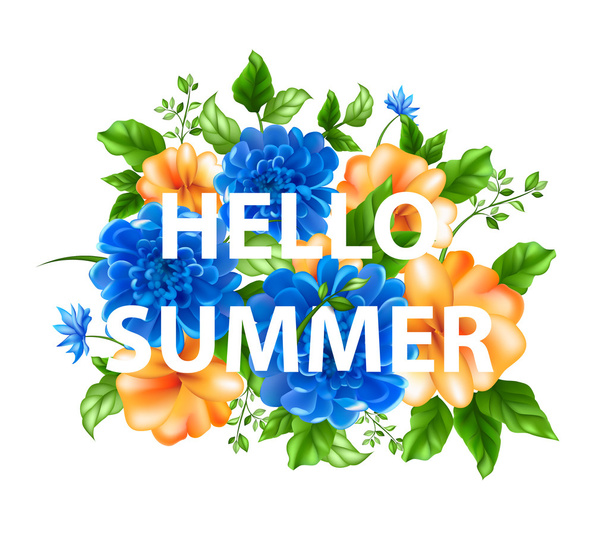 illusztráció: a betűk Hello nyári virágok - Vektor, kép
