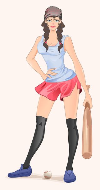 Young woman with baseball bat - Vetor, Imagem
