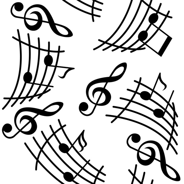 Notes with music elements as a musical background design. Vector seamless patterns. - Vektör, Görsel