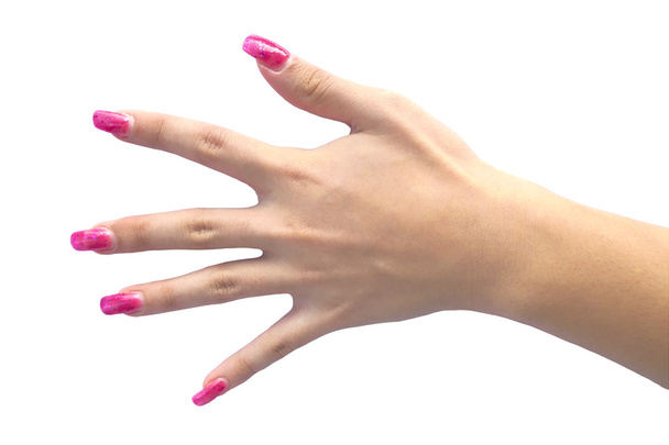 Ludzką ręką z pingiem paznokcie - Zdjęcie, obraz
