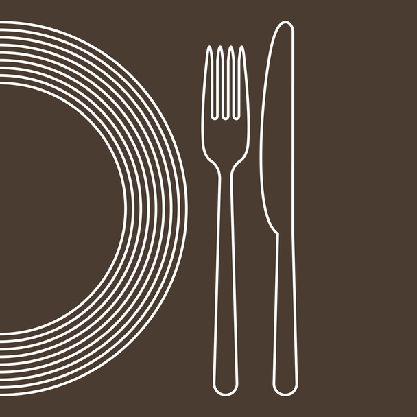 Plate, knife and fork - Vector, Image