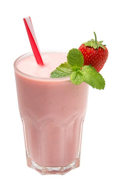 strawberry smoothie with mint isolated on white background - 写真・画像