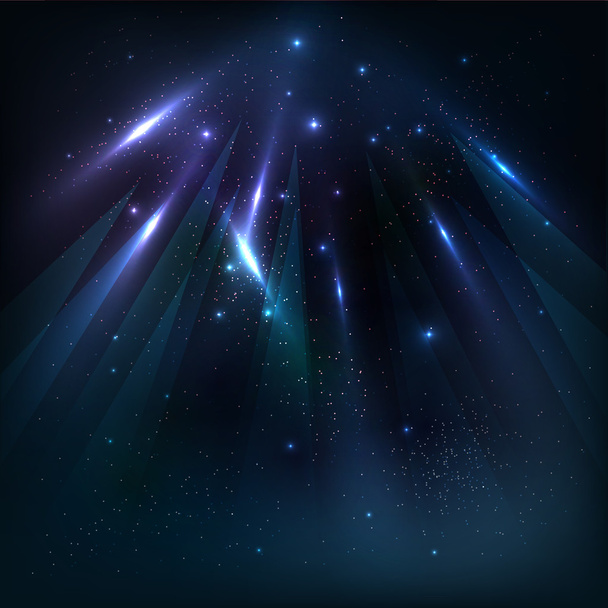 De achtergrond van de sterrenhemel met lumineuze stralen van kleur. Vectorillustratie - Vector, afbeelding