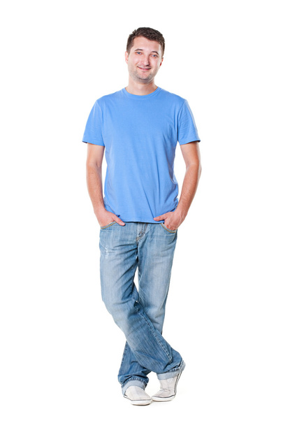 Smiley young man in blue t-shirt - Фото, зображення