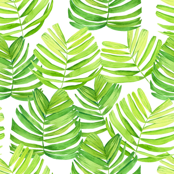 Seamless background with watercolor tropical leaves. - Fotoğraf, Görsel